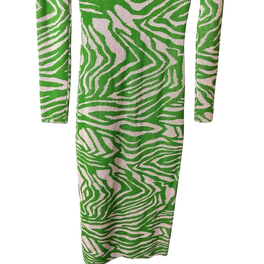 Stine Goya Chiara Knit Midi Dress Pastel Green Abstract Print Ribbed‎ Size XXS